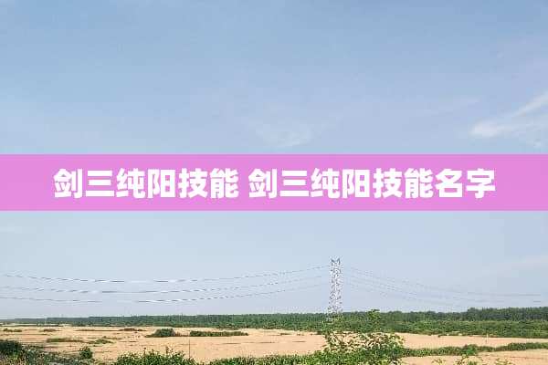 剑三纯阳技能 剑三纯阳技能名字