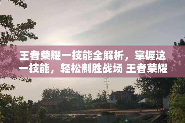 王者荣耀一技能全解析，掌握这一技能，轻松制胜战场 王者荣耀一技能是哪个
