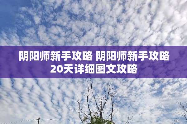 *阳师新手攻略*阳师新手攻略20天详细图文攻略