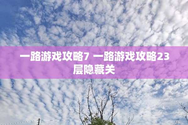 一路游戏攻略7 一路游戏攻略23层隐藏关