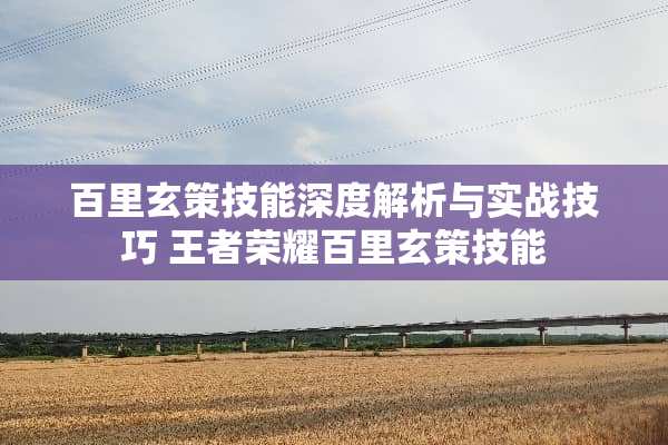 百里玄策技能深度解析与实战技巧 王者荣耀百里玄策技能
