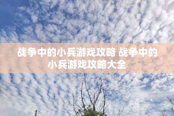 战争中的小兵游戏攻略 战争中的小兵游戏攻略大全