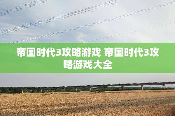 帝国时代3攻略游戏 帝国时代3攻略游戏大全