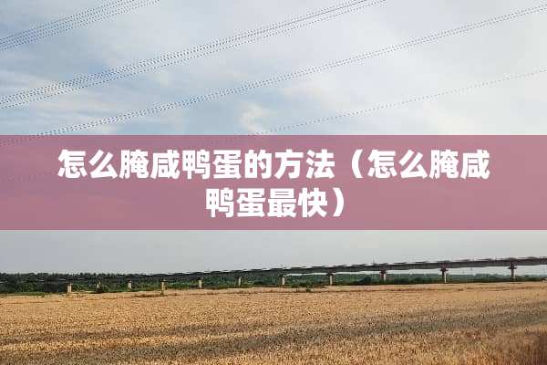 怎么腌咸鸭蛋的方法（怎么腌咸鸭蛋最快）