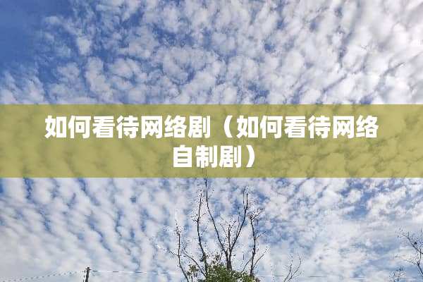 如何看待网络剧（如何看待网络自制剧）