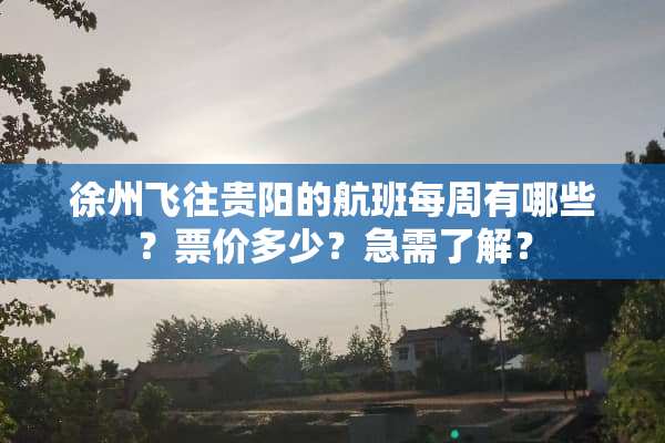 徐州飞往贵阳的航班每周有哪些？票价多少？急需了解？