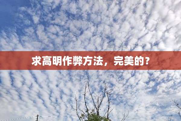 求高明作弊方法，完美的？