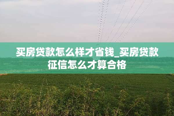 买房贷款怎么样才省钱_买房贷款征信怎么才算合格