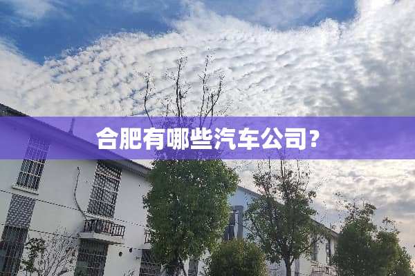 合肥有哪些汽车公司？