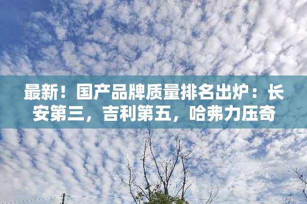 最新！国产品牌质量排名出炉：长安第三，吉利第五，哈弗力压奇瑞