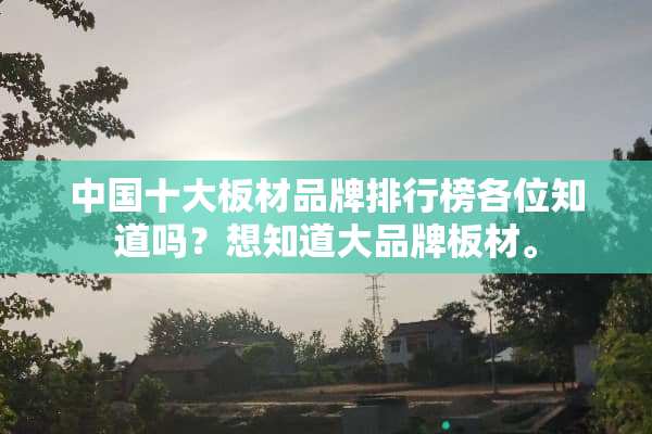 中国十大板材品牌排行榜各位知道吗？想知道大品牌板材。