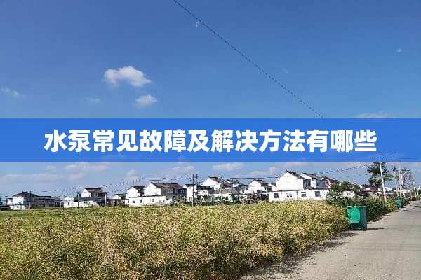 水泵常见故障及解决方法有哪些