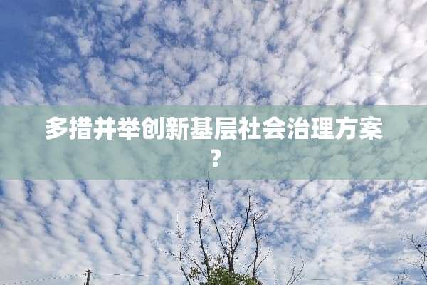 多措并举创新基层社会治理方案？