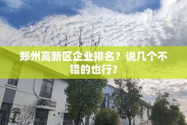 郑州高新区企业排名？说几个不错的也行？