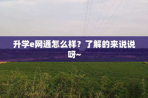 升学e网通怎么样？了解的来说说呀~
