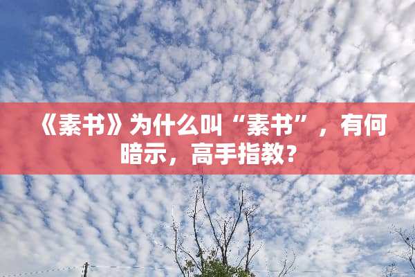 《素书》为什么叫“素书”，有何暗示，高手指教？