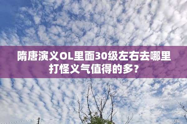 隋唐演义OL里面30级左右去哪里打怪义气值得的多？