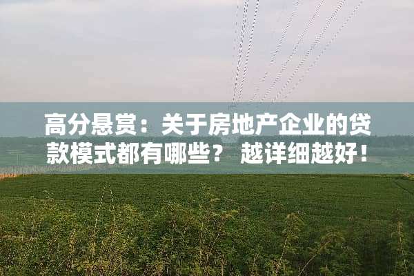高分悬赏：关于房地产企业的贷款模式都有哪些？ 越详细越好！