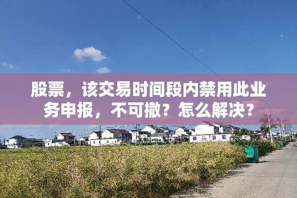 股票，该交易时间段内禁用此业务申报，不可撤？怎么解决？