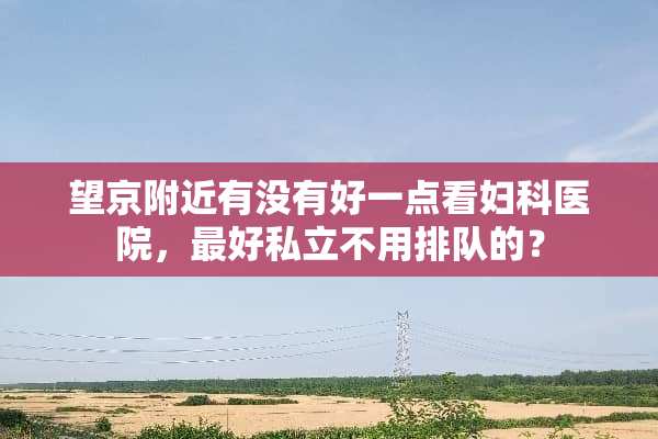 望京附近有没有好一点看妇科医院，最好私立不用排队的？