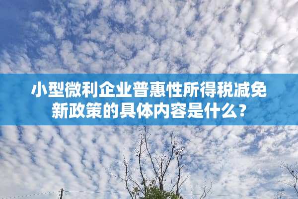 小型微利企业普惠性所得税减免新政策的具体内容是什么？