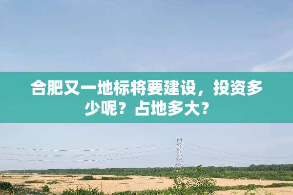 合肥又一地标将要建设，投资多少呢？占地多大？